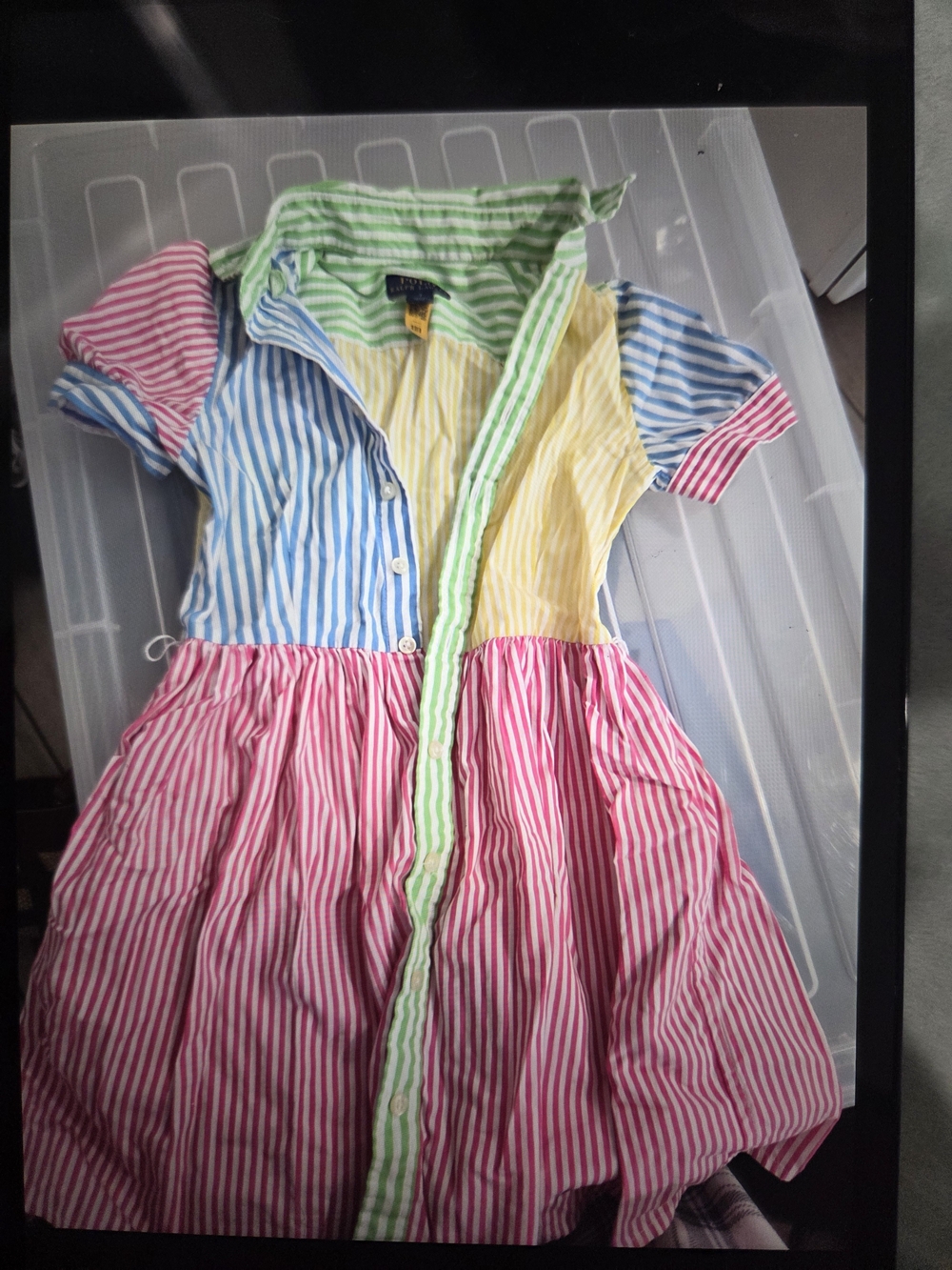 Polo by Ralph Lauren Multicolor Striped Cotton Dress - Pink, Blue, Yellow, Green